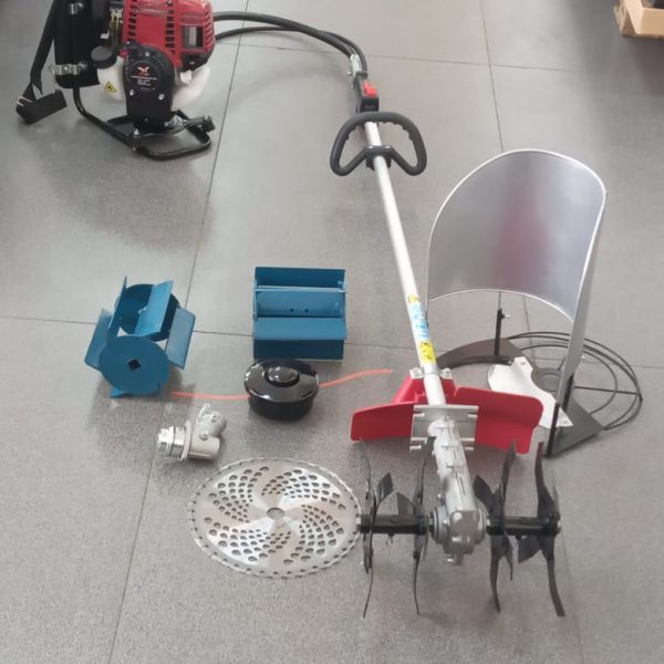 Petrol powered weeder tiller with a rice harvester